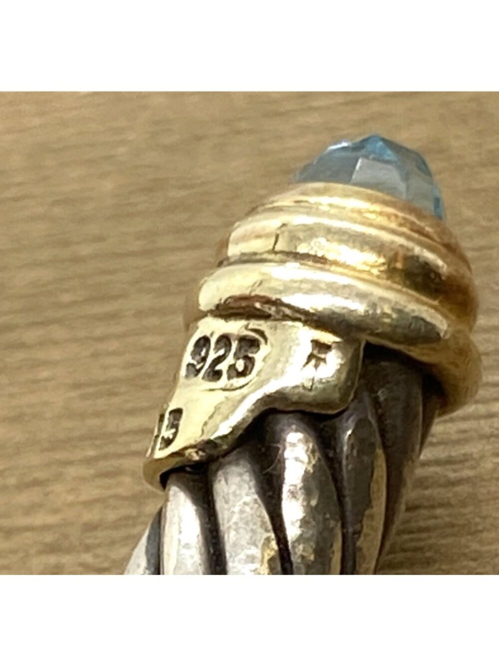 David Yurman Sterling Silver 925 Gold 5mm Cable Cuff Bracelet Blue Stone - Picture 13 of 16